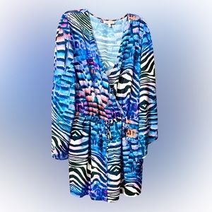 Jennifer Lopez Blue and Pink Patterned Jumpsuit